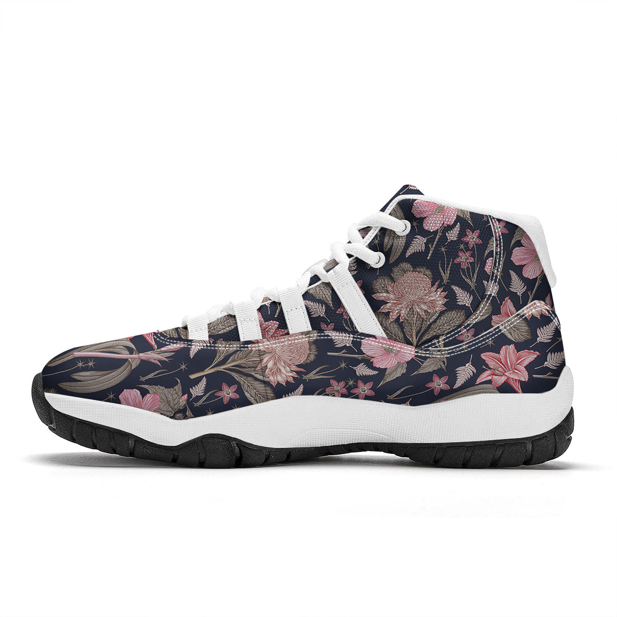 Amaryllis Pink Print Pattern White Bball Shoes-grizzshop
