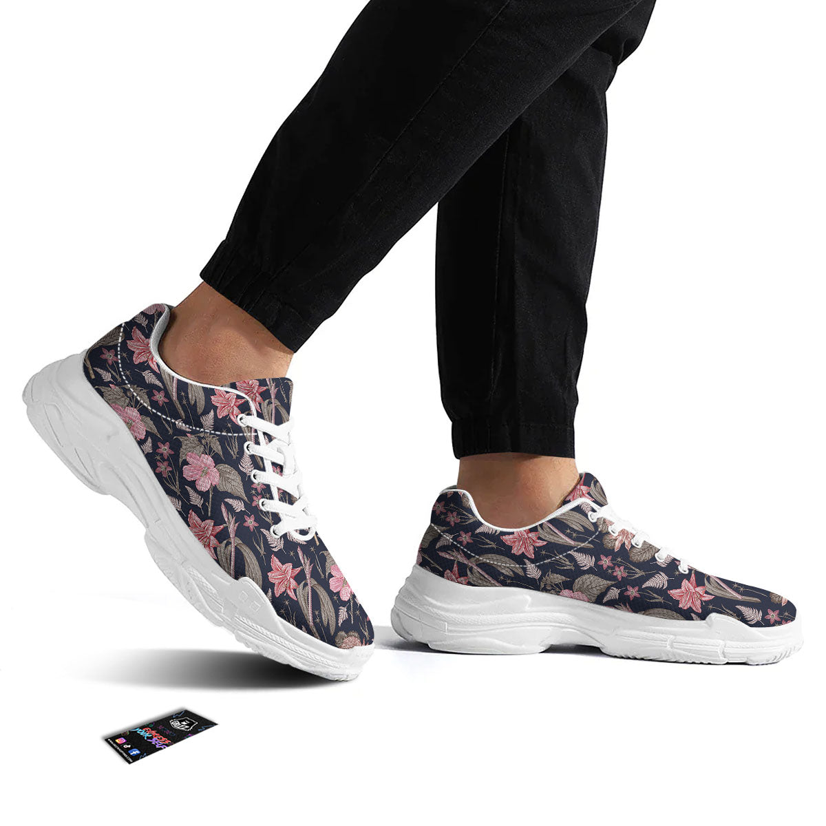 Amaryllis Pink Print Pattern White Chunky Shoes-grizzshop