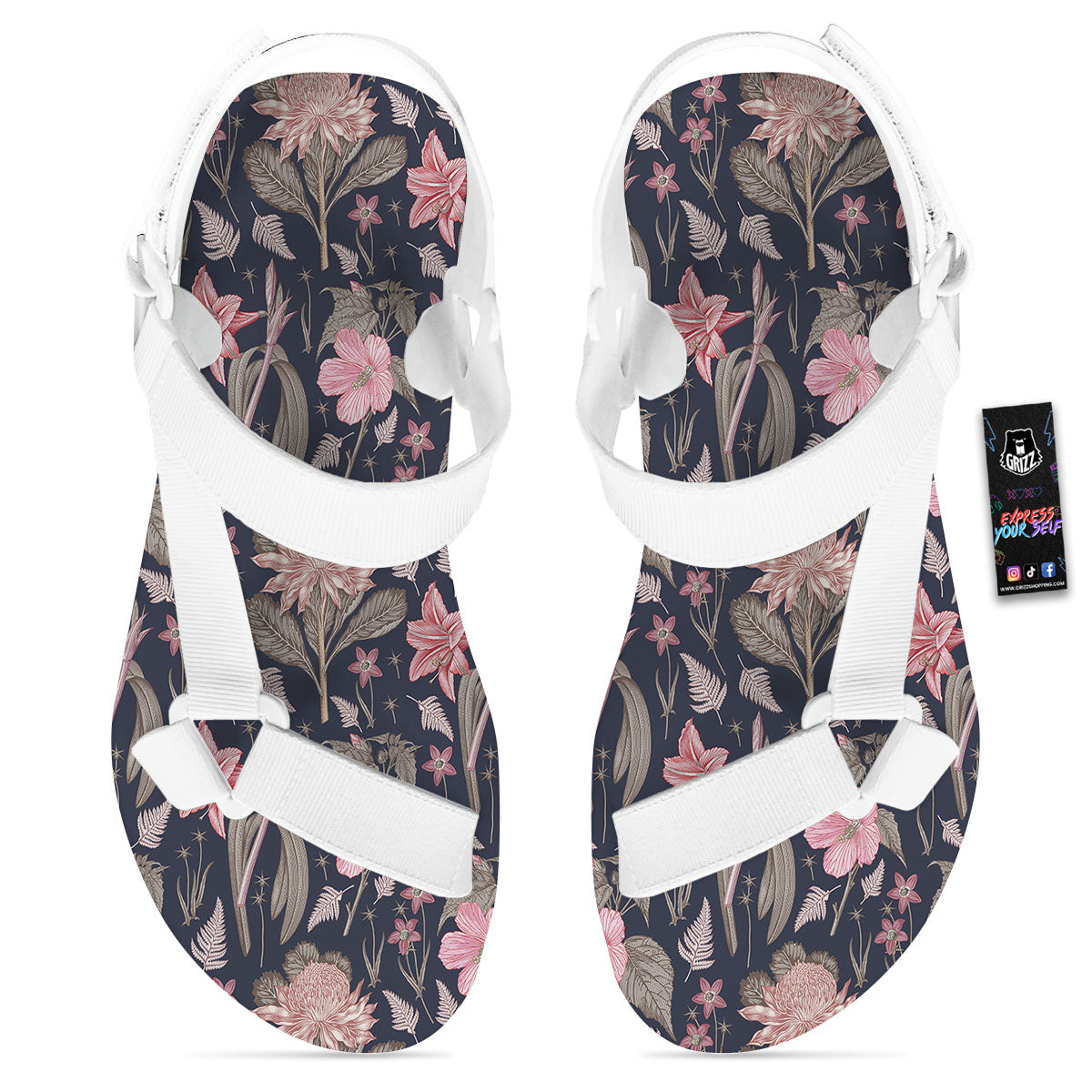 Amaryllis Pink Print Pattern White Open Toe Sandals-grizzshop