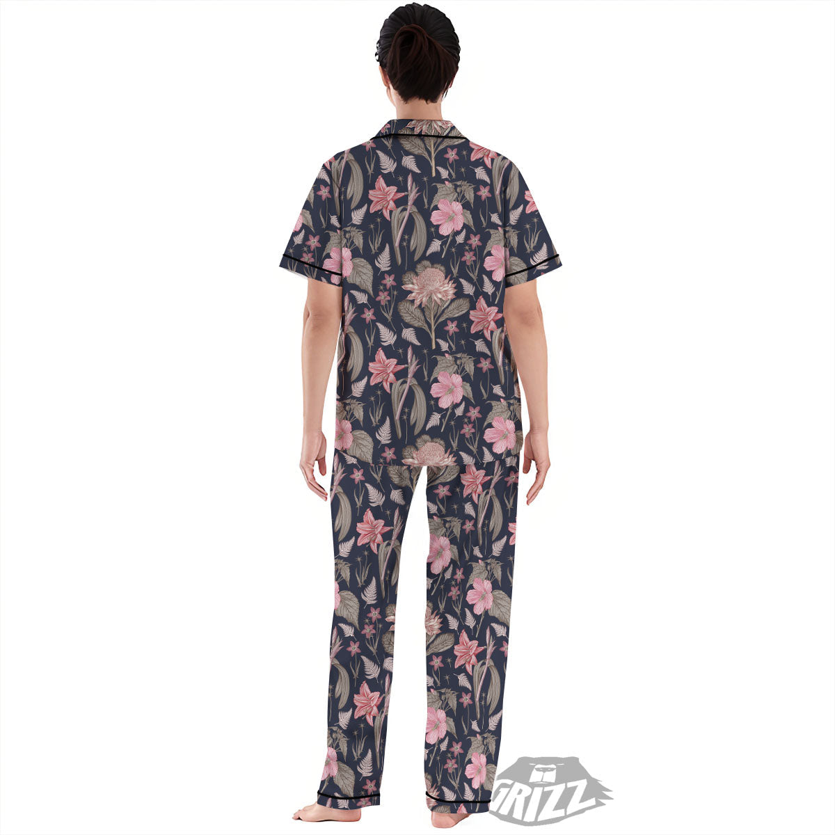Amaryllis Pink Print Pattern Women's Pajamas Set-grizzshop
