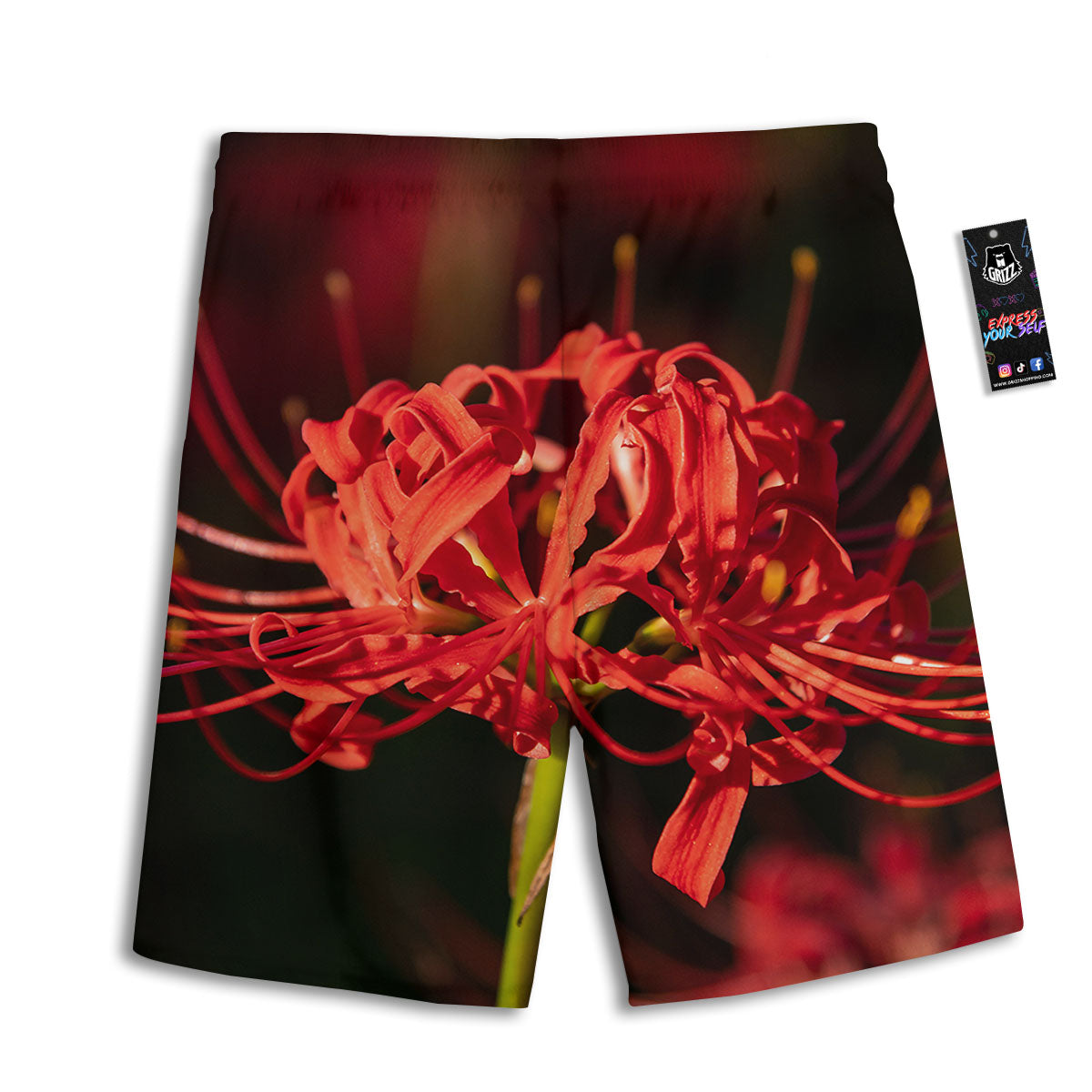 Amaryllis Red Japanese Print Men's Athletic Shorts