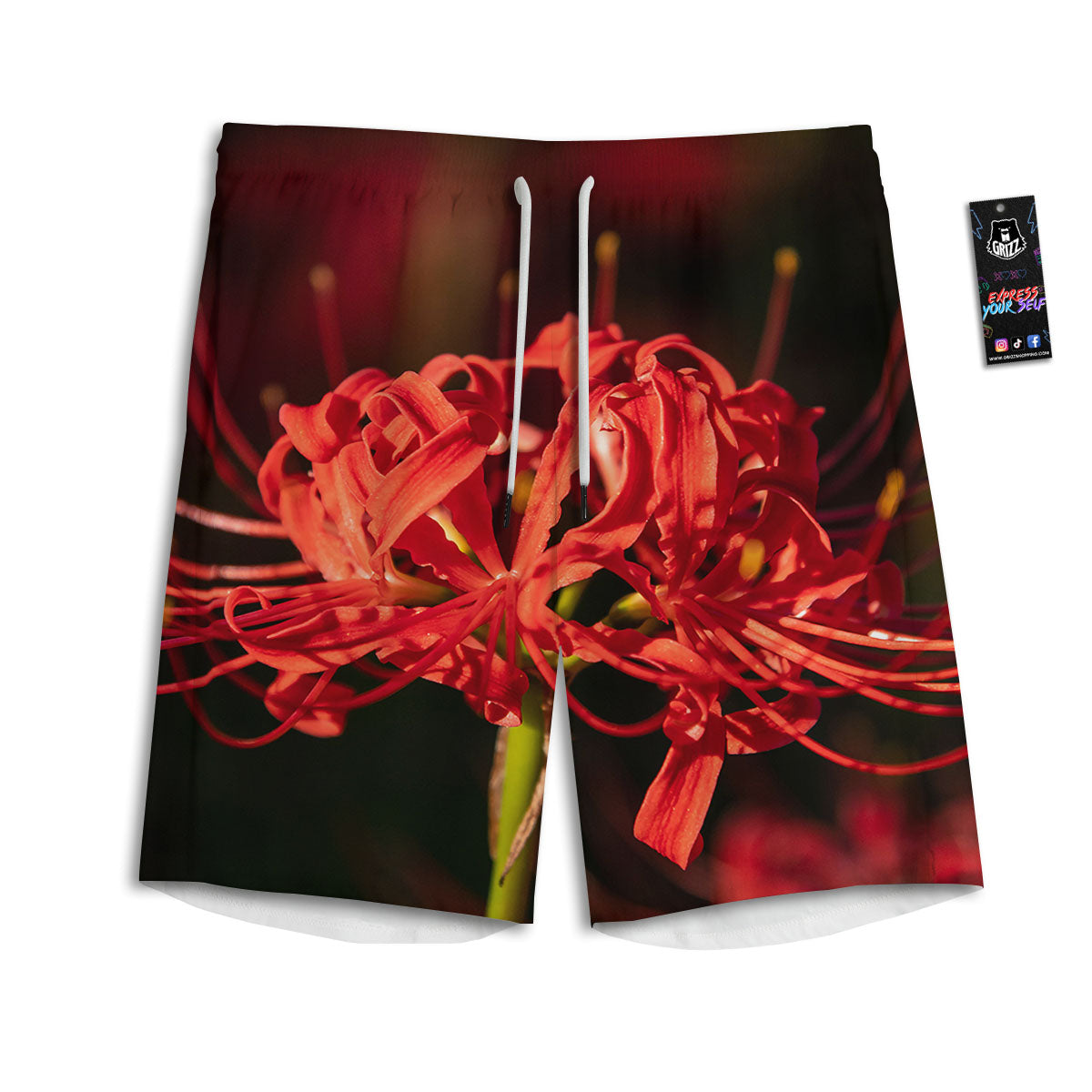 Amaryllis Red Japanese Print Men's Athletic Shorts