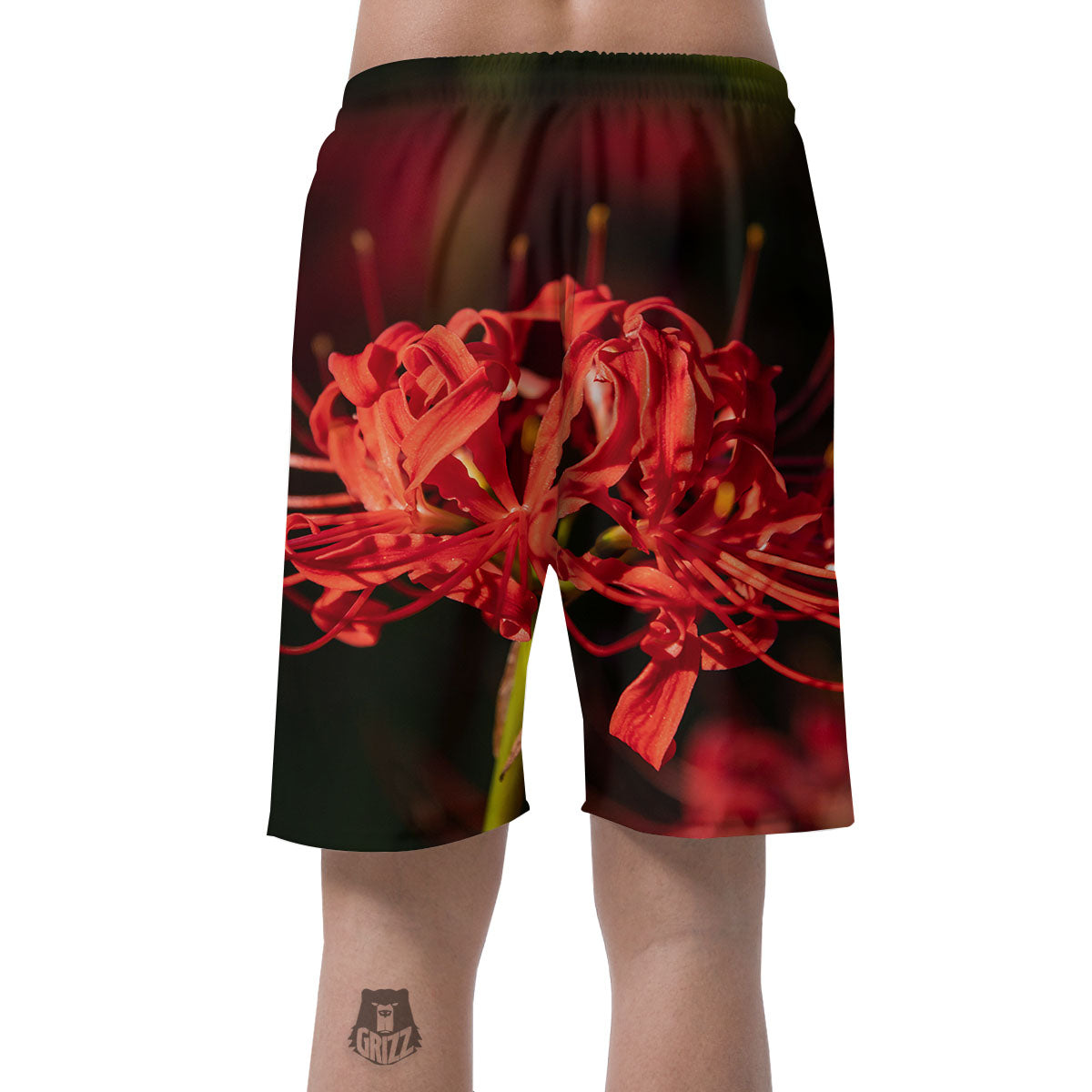 Amaryllis Red Japanese Print Men's Shorts-grizzshop