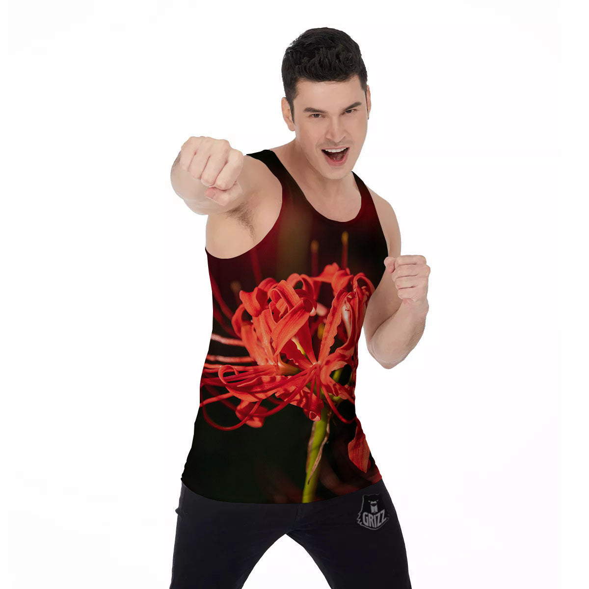 Amaryllis Red Japanese Print Men's Tank Top-grizzshop