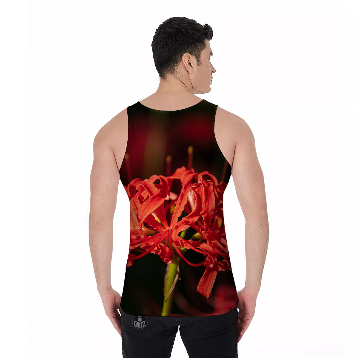 Amaryllis Red Japanese Print Men's Tank Top-grizzshop