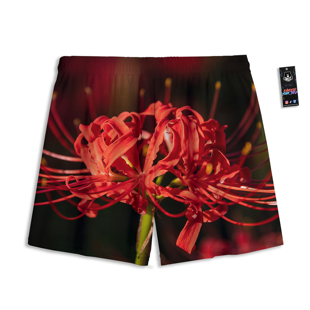 Amaryllis Red Japanese Print Mesh Shorts