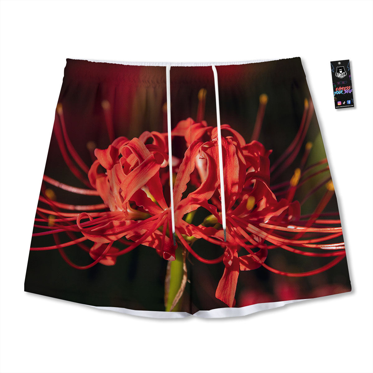 Amaryllis Red Japanese Print Mesh Shorts