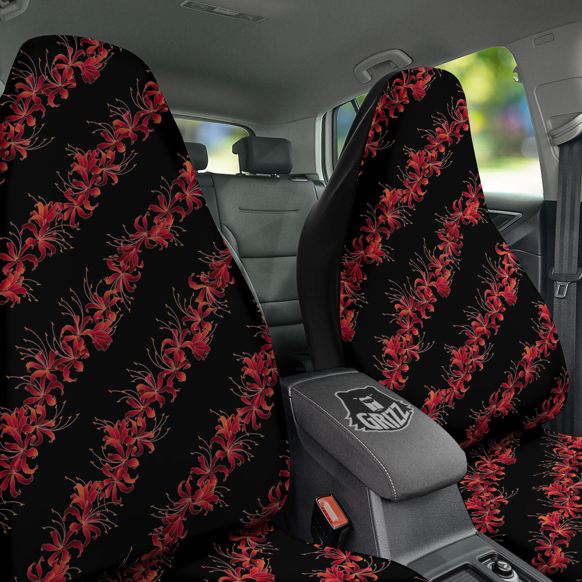 Amaryllis Red Japanese Print Pattern Car Seat Covers-grizzshop