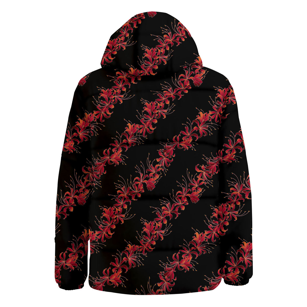 Amaryllis Red Japanese Print Pattern Down Jacket-grizzshop