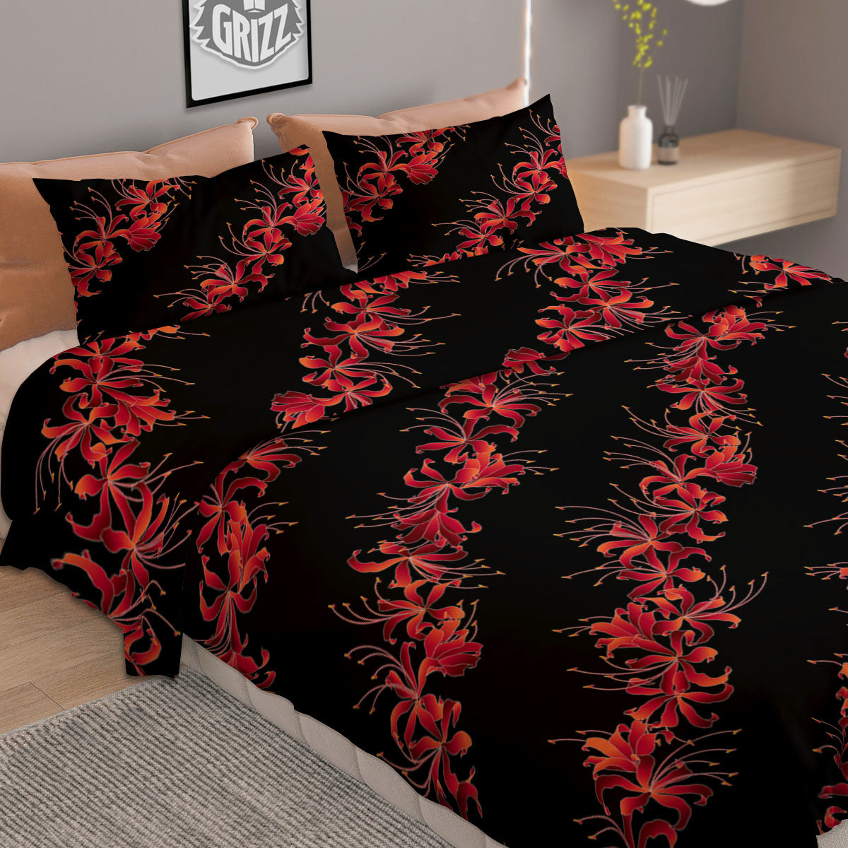 Amaryllis Pink And White Print Duvet Cover Bedding Set