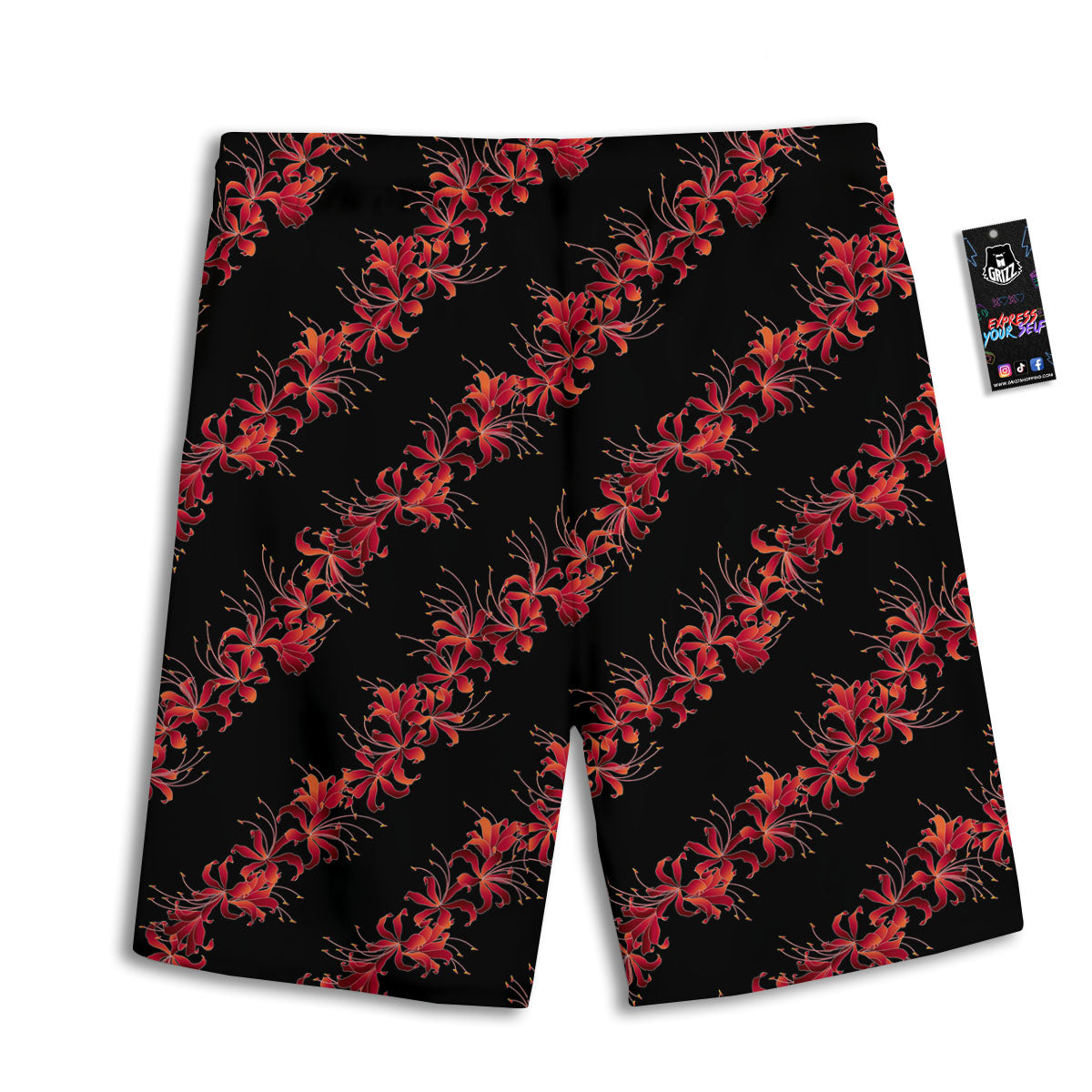 Amaryllis Red Japanese Print Pattern Men's Athletic Shorts