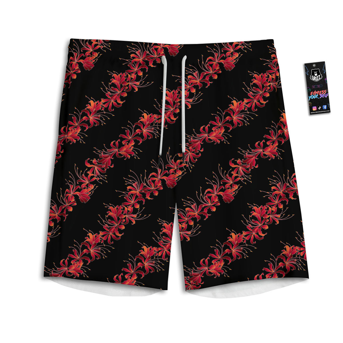 Amaryllis Red Japanese Print Pattern Men's Athletic Shorts