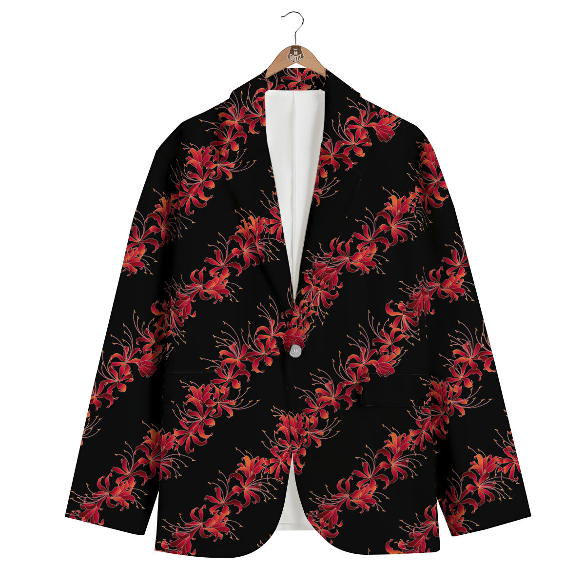 Amaryllis Red Japanese Print Pattern Men's Blazer-grizzshop
