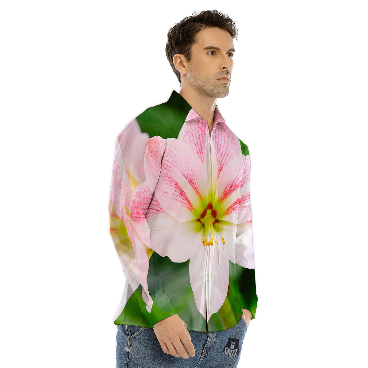 Amaryllis Red Japanese Print Pattern Men's Dress Shirts-grizzshop