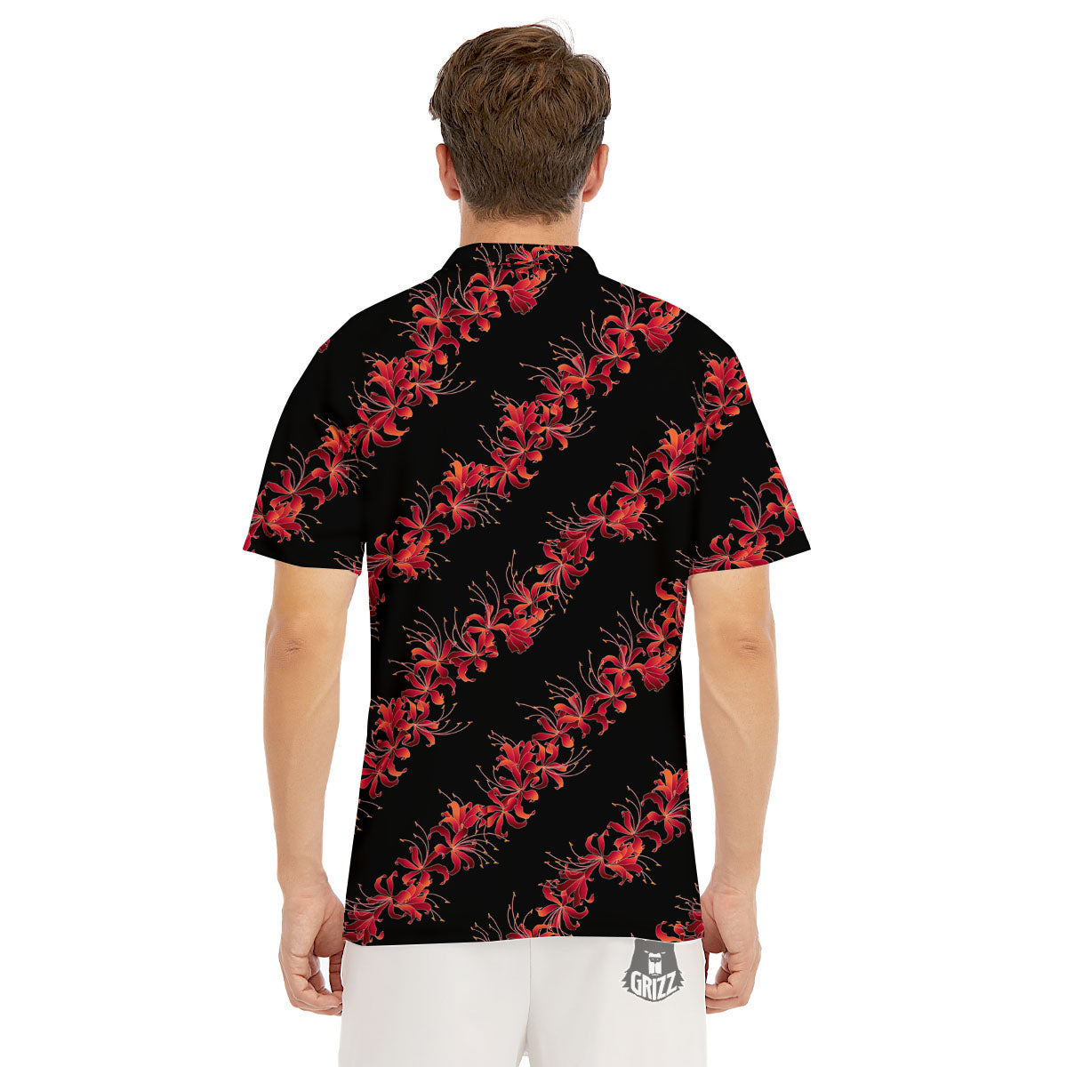 Amaryllis Red Japanese Print Pattern Men's Golf Shirts-grizzshop