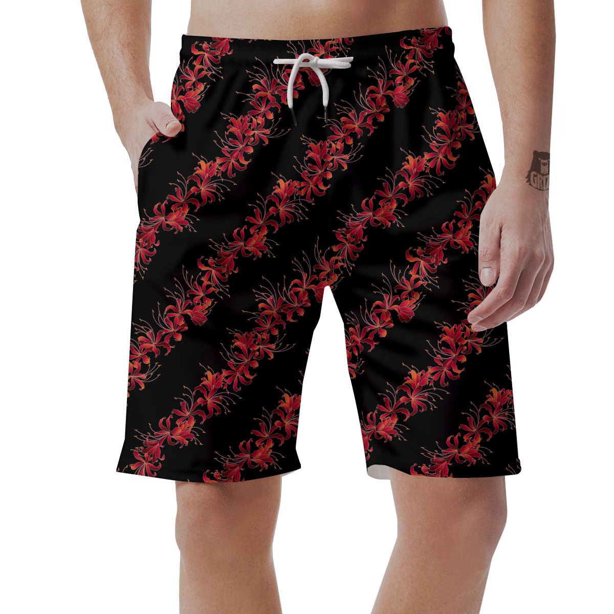 Amaryllis Red Japanese Print Pattern Men's Shorts-grizzshop