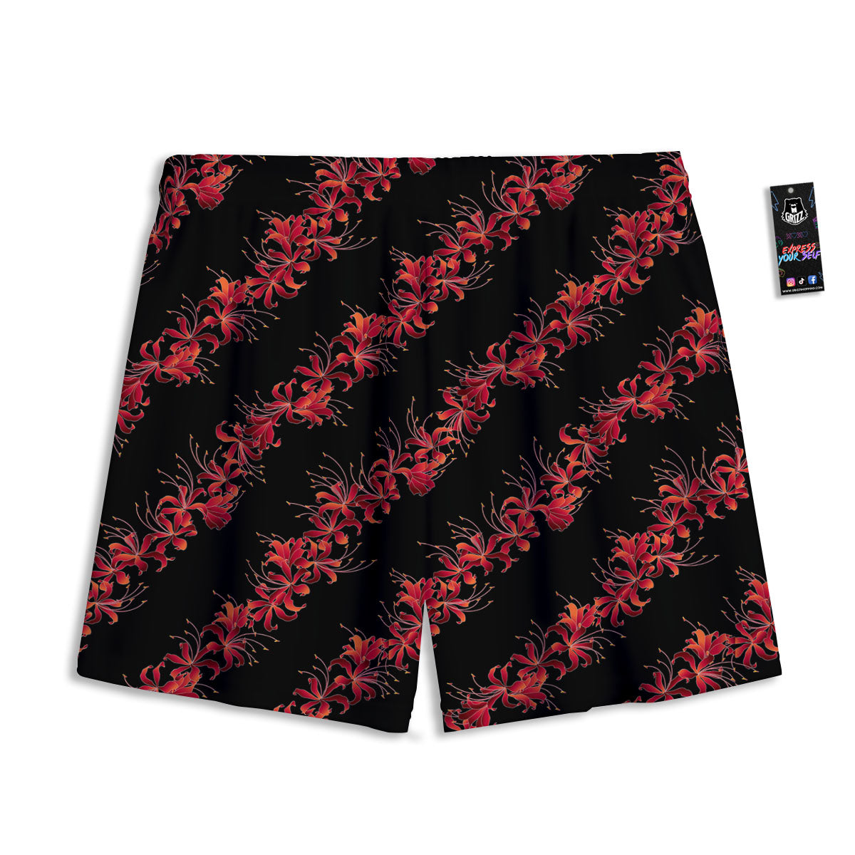 Amaryllis Red Japanese Print Pattern Mesh Shorts