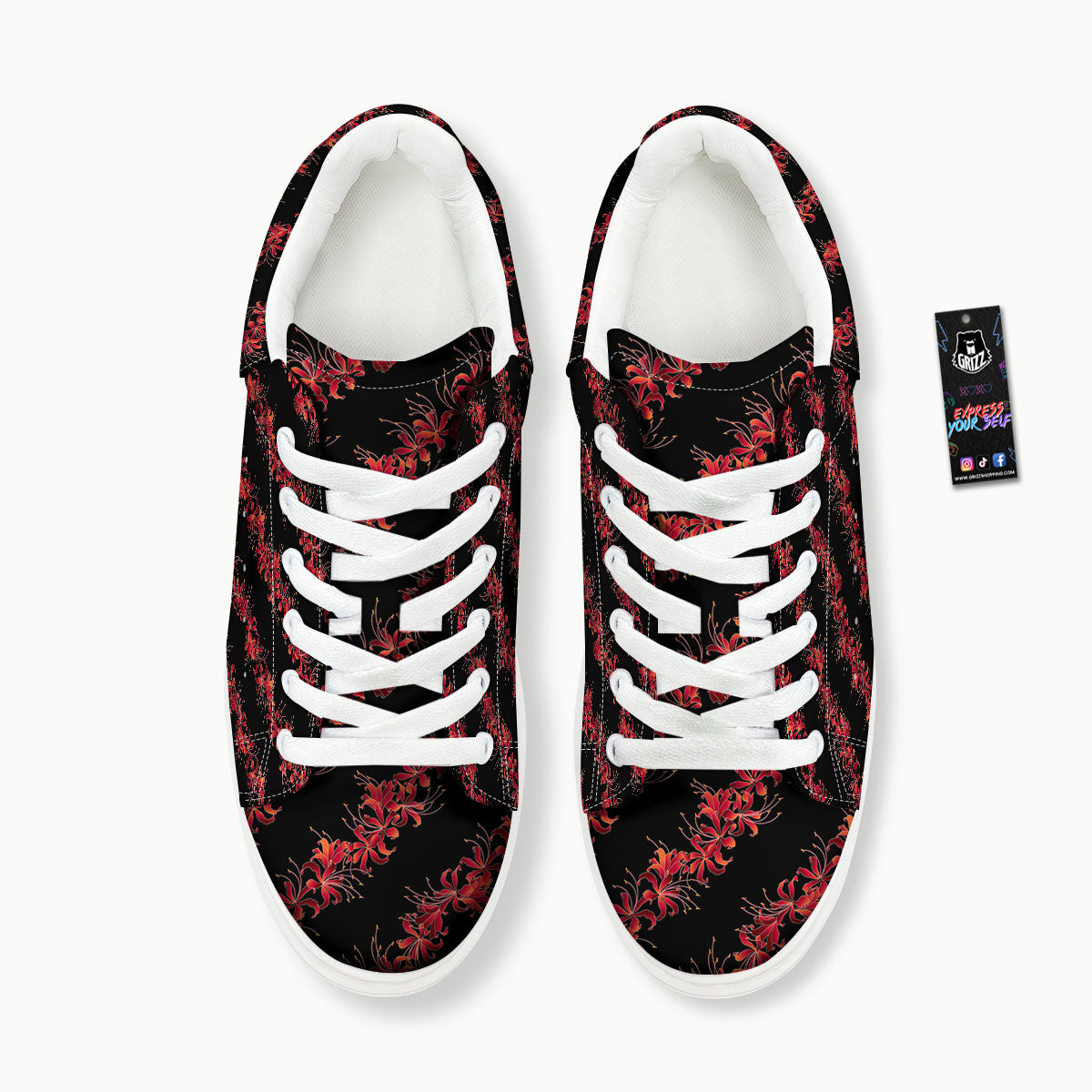 Amaryllis Red Japanese Print Pattern Platform Shoes-grizzshop