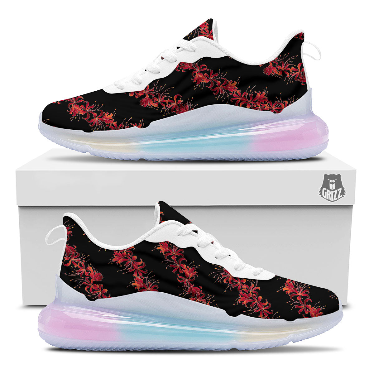 Amaryllis Red Japanese Print Pattern Running Sneakers-grizzshop