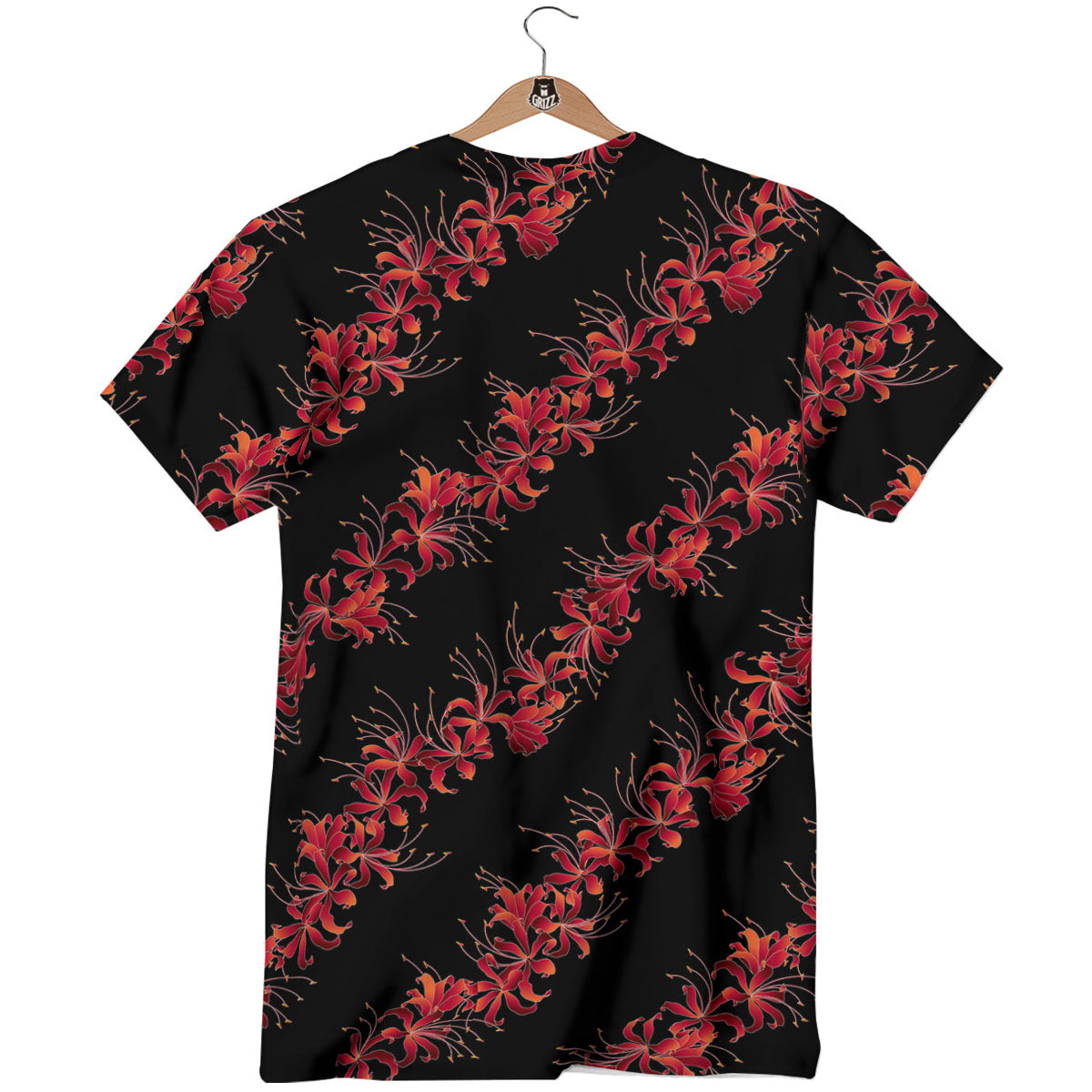 Amaryllis Red Japanese Print Pattern T-Shirt-grizzshop