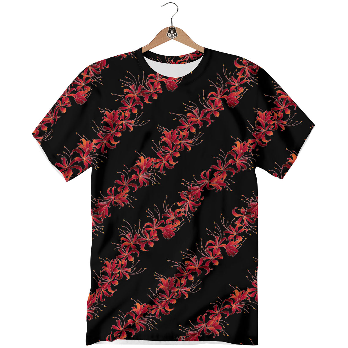 Amaryllis Red Japanese Print Pattern T-Shirt-grizzshop