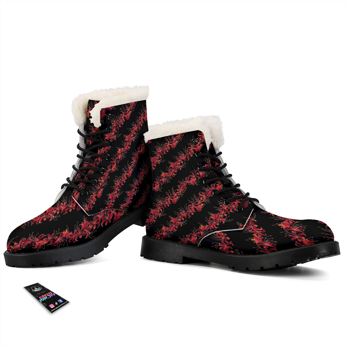 Amaryllis Red Japanese Print Pattern Winter Boots-grizzshop