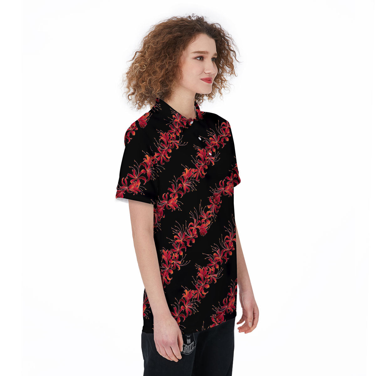 Amaryllis Red Japanese Print Pattern Women's Golf Shirts-grizzshop