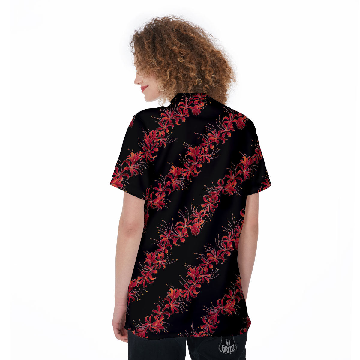 Amaryllis Red Japanese Print Pattern Women's Golf Shirts-grizzshop