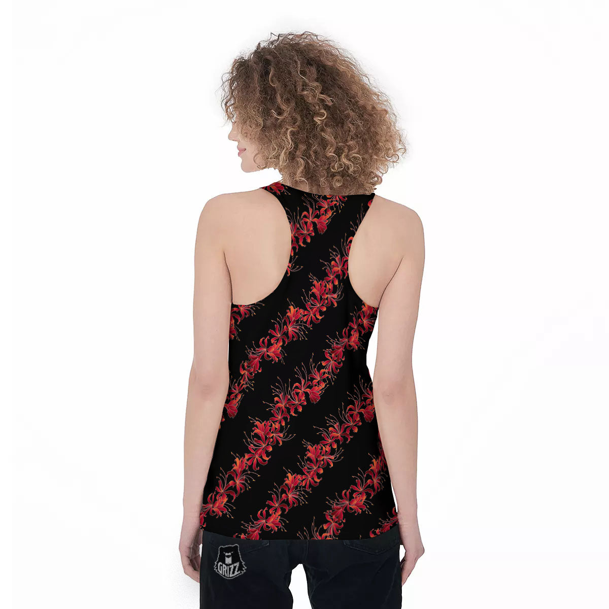 Amaryllis Red Japanese Print Pattern Women's Racerback Tank Top-grizzshop