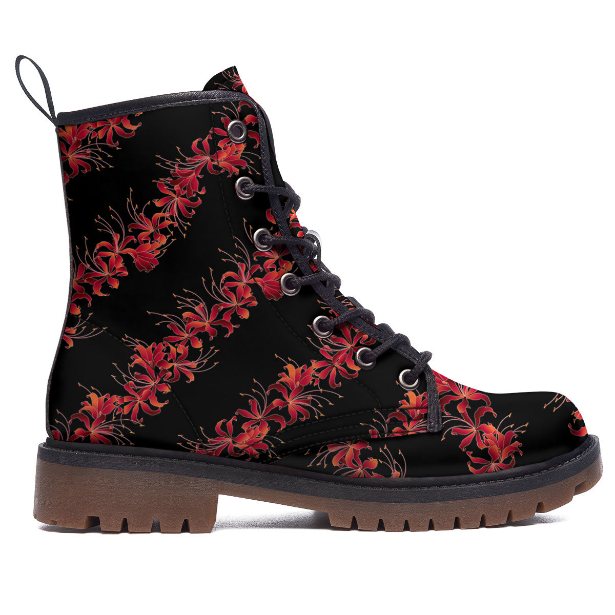 Amaryllis Red Japanese Print Pattern Work Boots-grizzshop