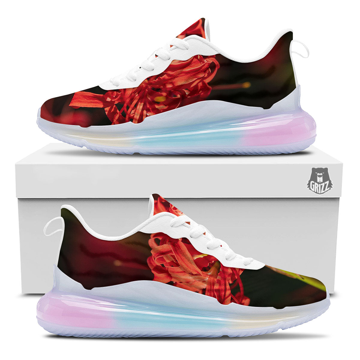 Amaryllis Red Japanese Print Running Sneakers-grizzshop