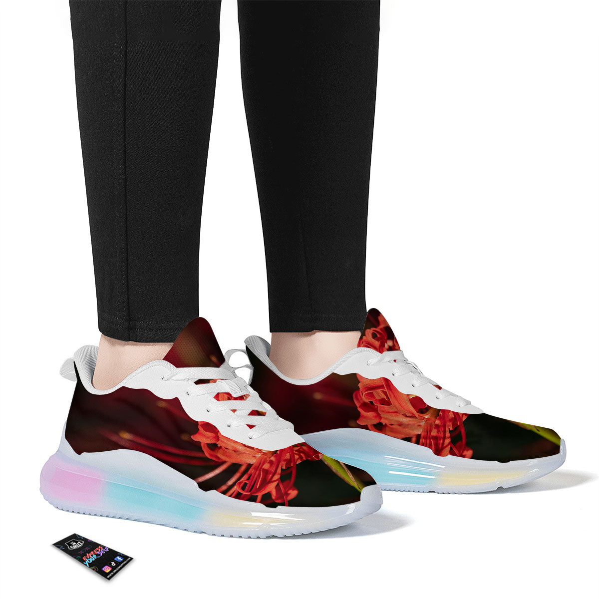 Amaryllis Red Japanese Print Running Sneakers-grizzshop