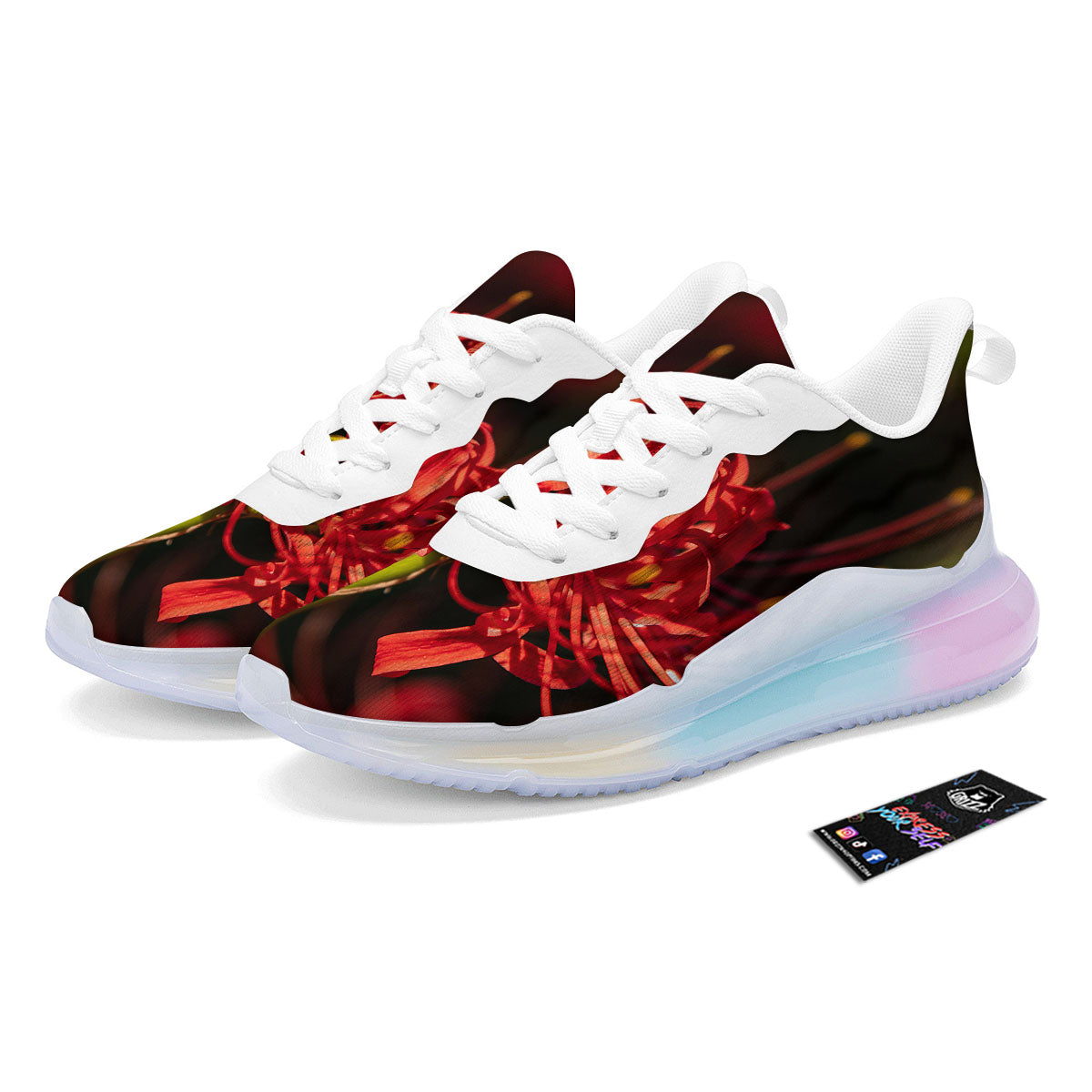 Amaryllis Red Japanese Print Running Sneakers-grizzshop