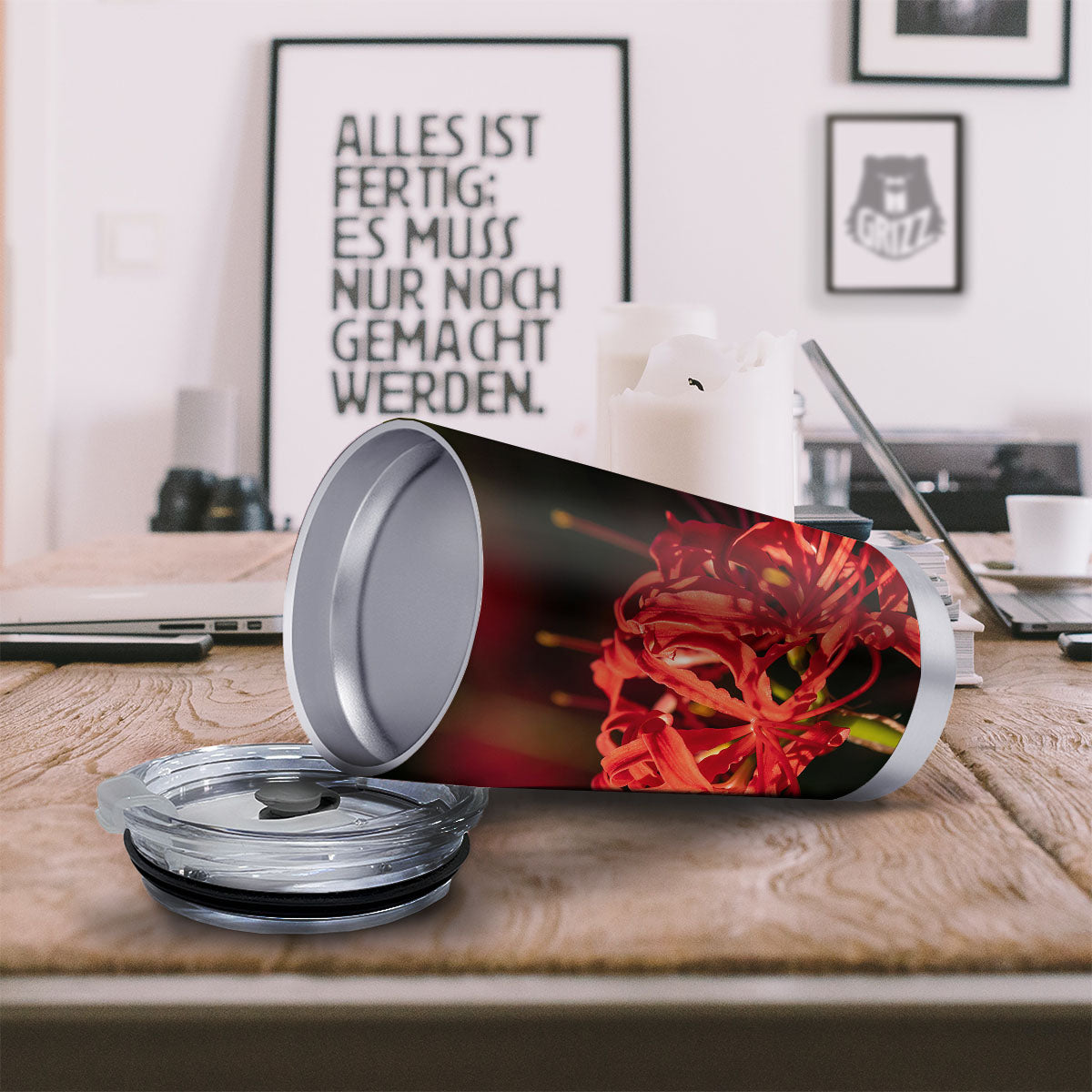 Amaryllis Red Japanese Print Tumbler-grizzshop