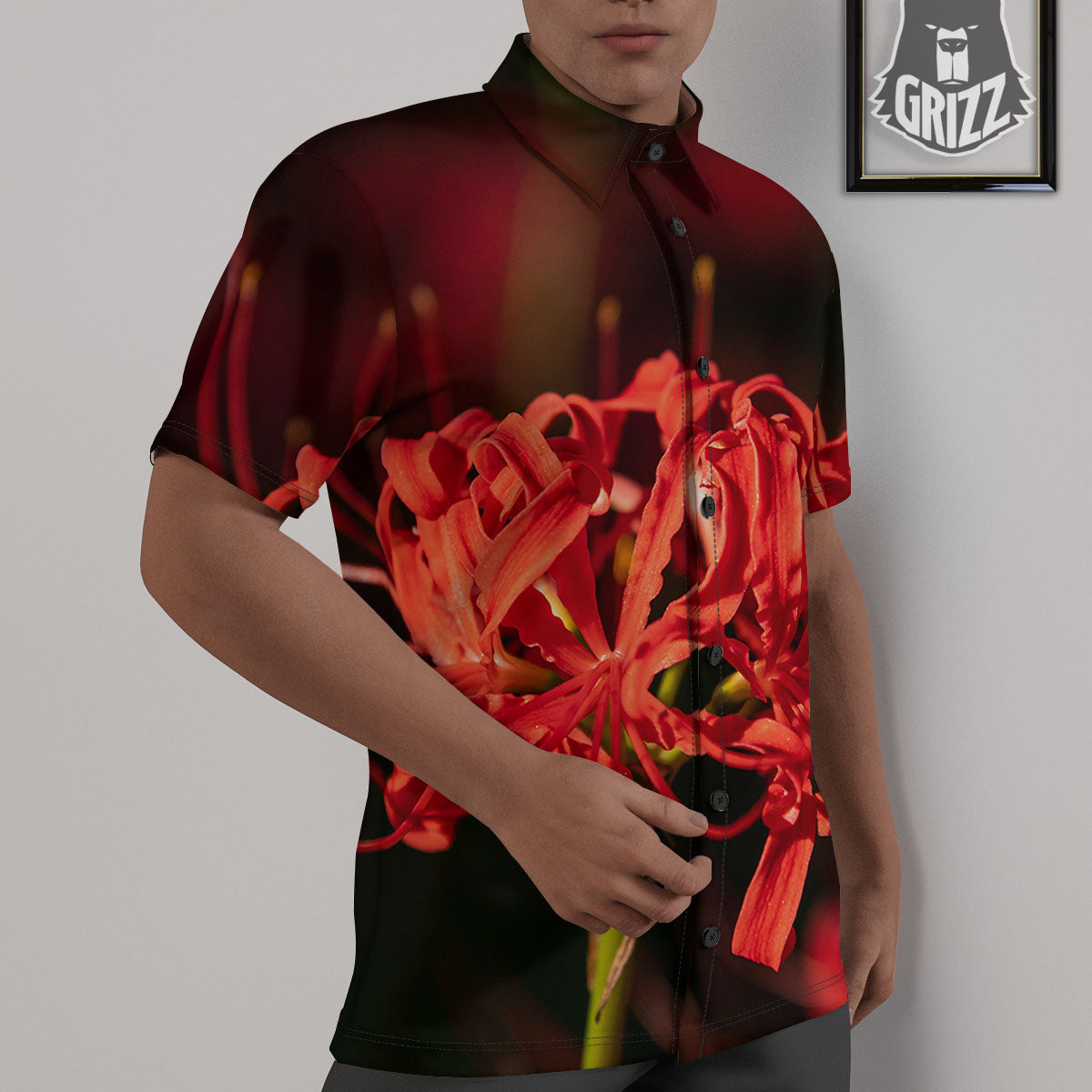 Amaryllis Red Japanese Print Untucked Shirts-grizzshop