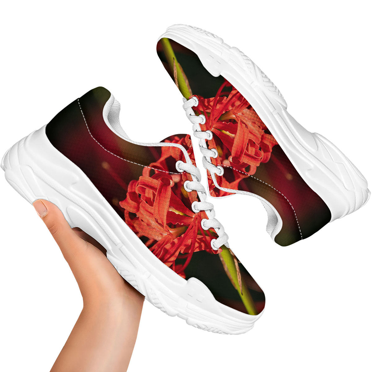 Amaryllis Red Japanese Print White Chunky Shoes-grizzshop