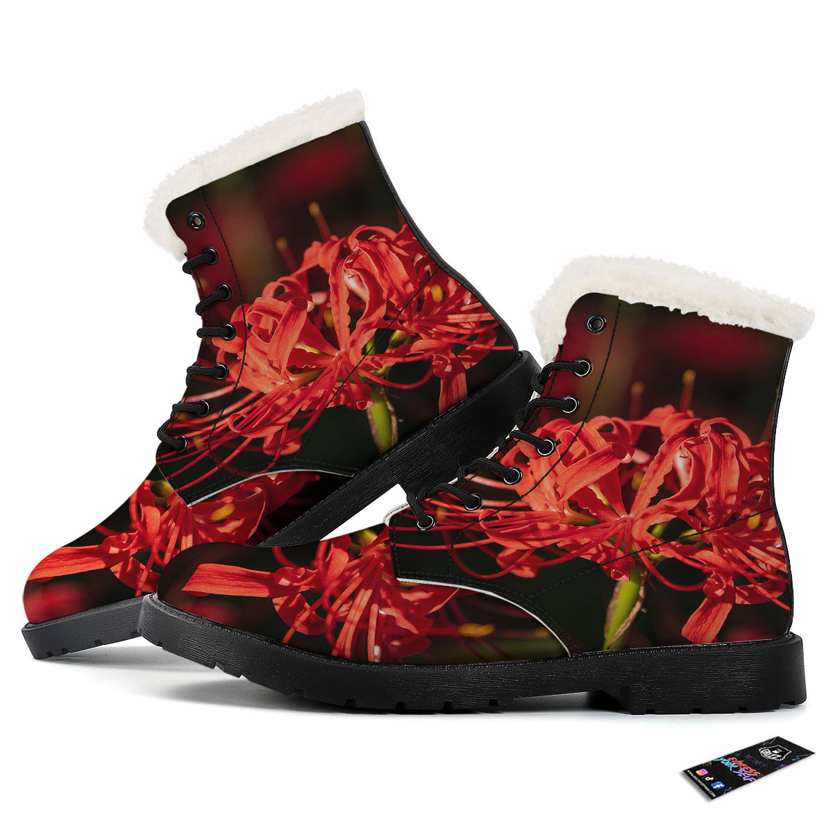 Amaryllis Red Japanese Print Winter Boots-grizzshop