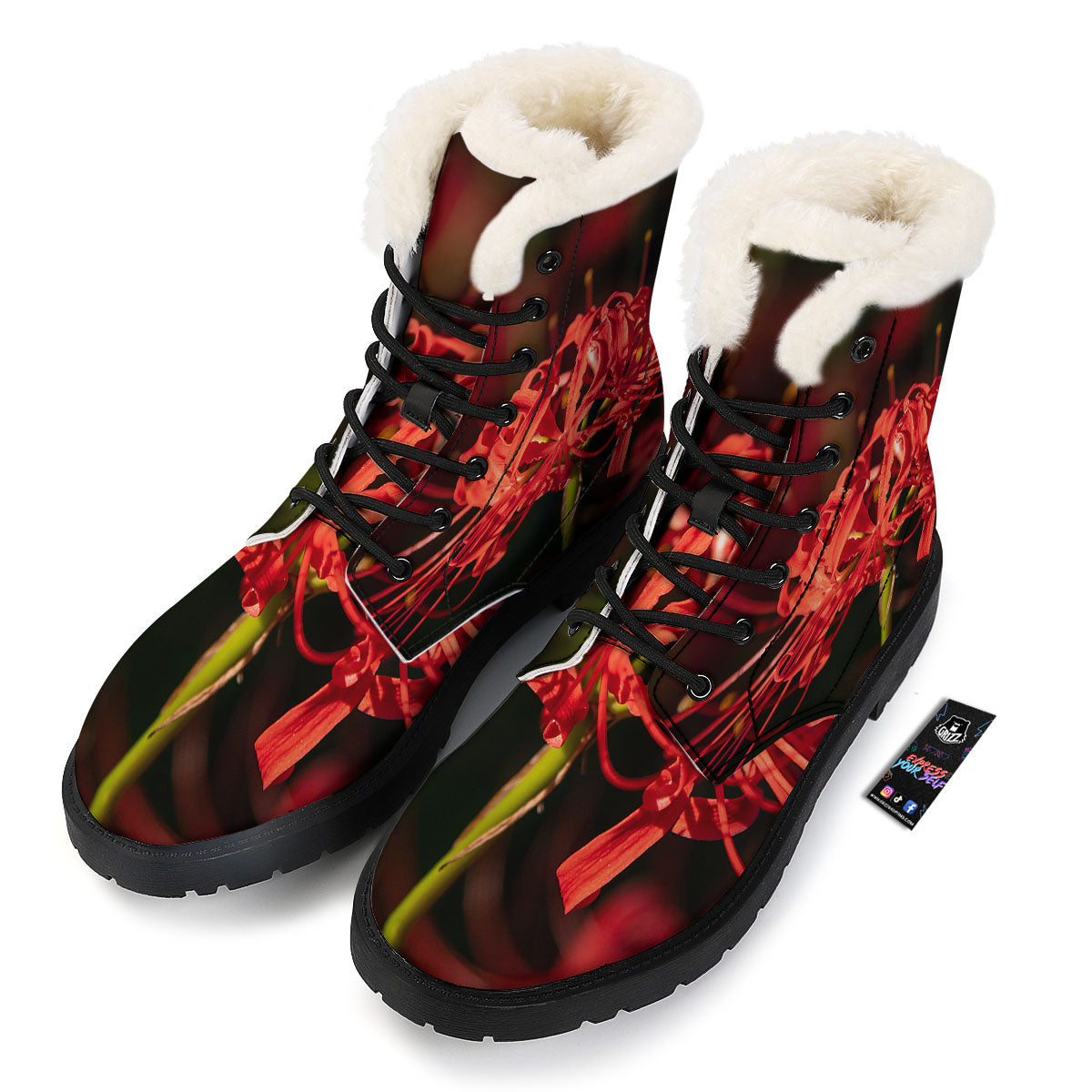 Amaryllis Red Japanese Print Winter Boots-grizzshop