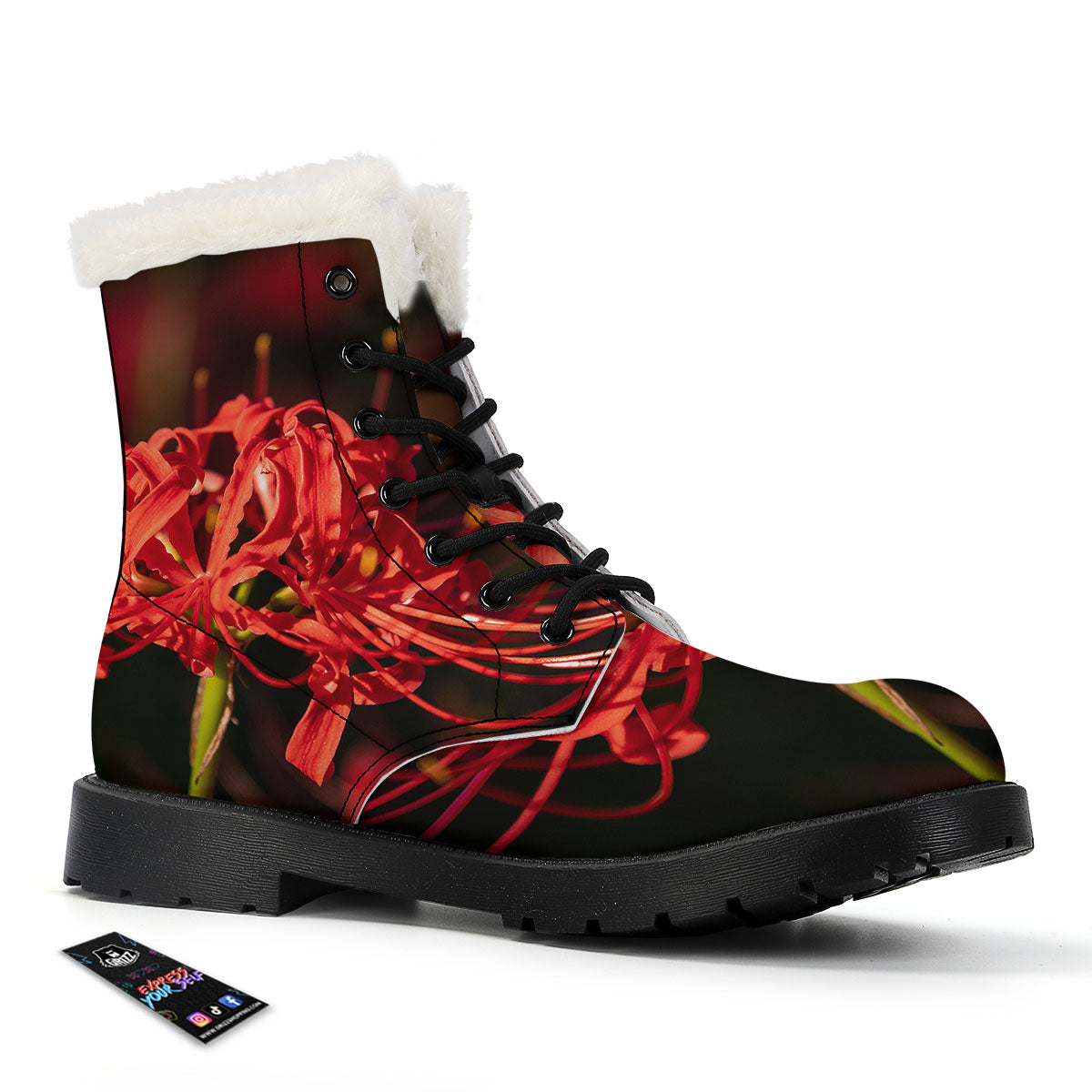 Amaryllis Red Japanese Print Winter Boots-grizzshop