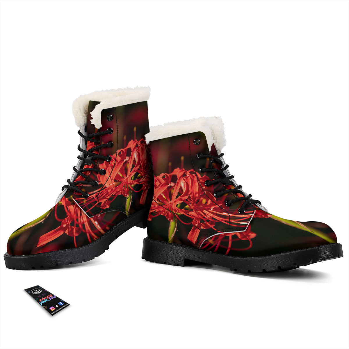 Amaryllis Red Japanese Print Winter Boots-grizzshop