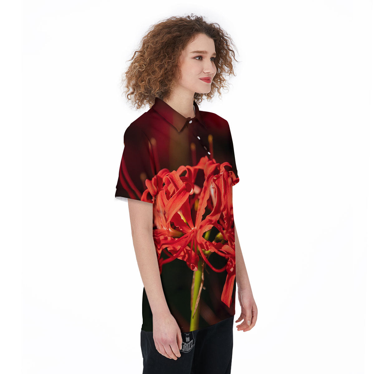 Amaryllis Red Japanese Print Women's Golf Shirts-grizzshop