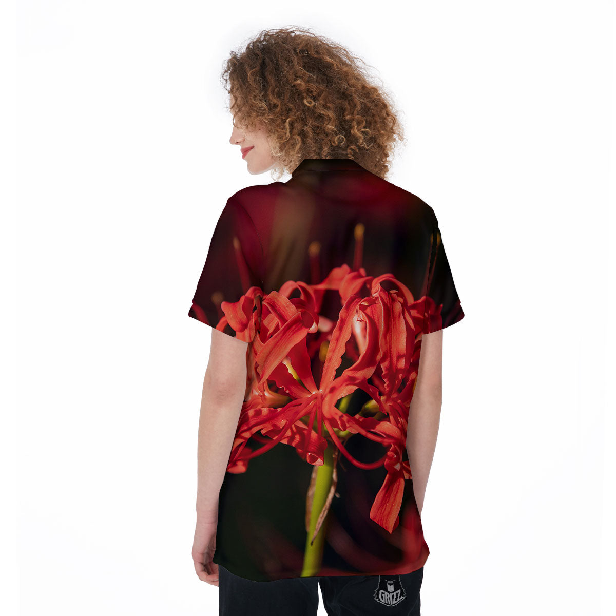 Amaryllis Red Japanese Print Women's Golf Shirts-grizzshop