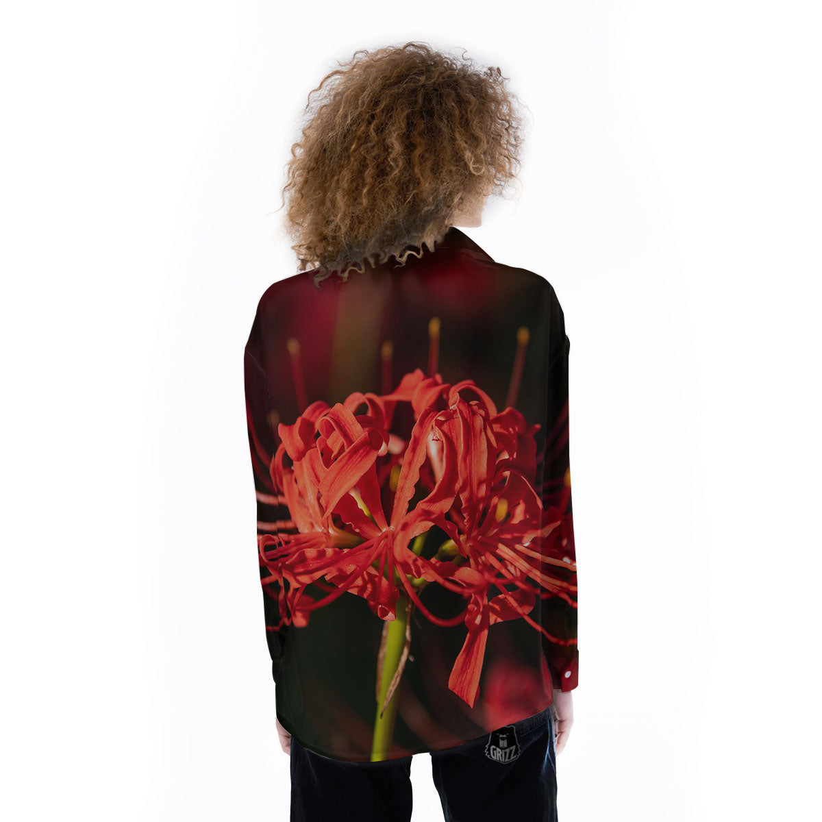Amaryllis Red Japanese Print Women's Long Sleeve Shirts-grizzshop