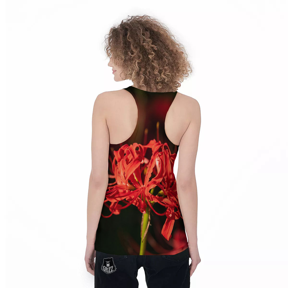 Amaryllis Red Japanese Print Women's Racerback Tank Top-grizzshop