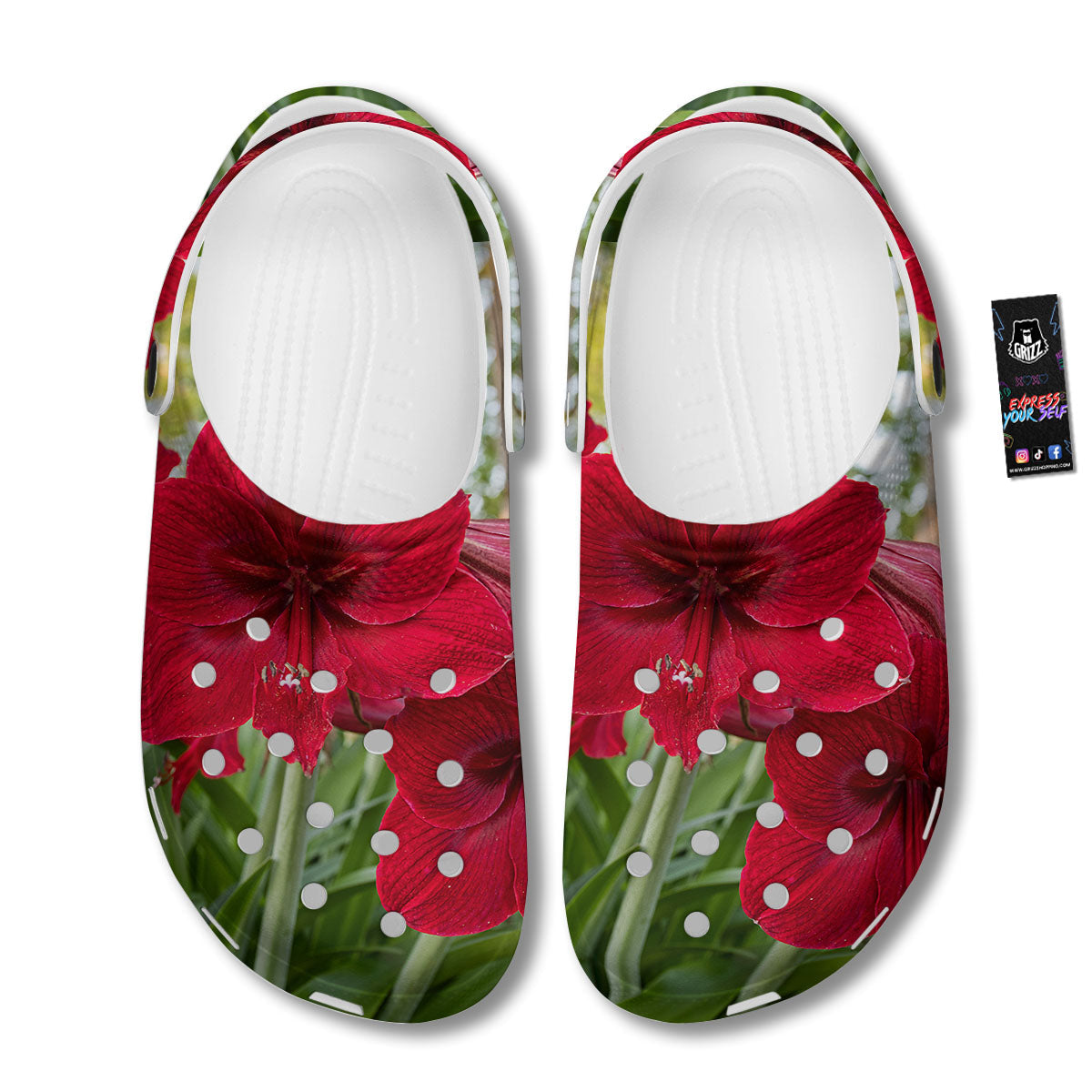 Amaryllis Red Print Clog-grizzshop