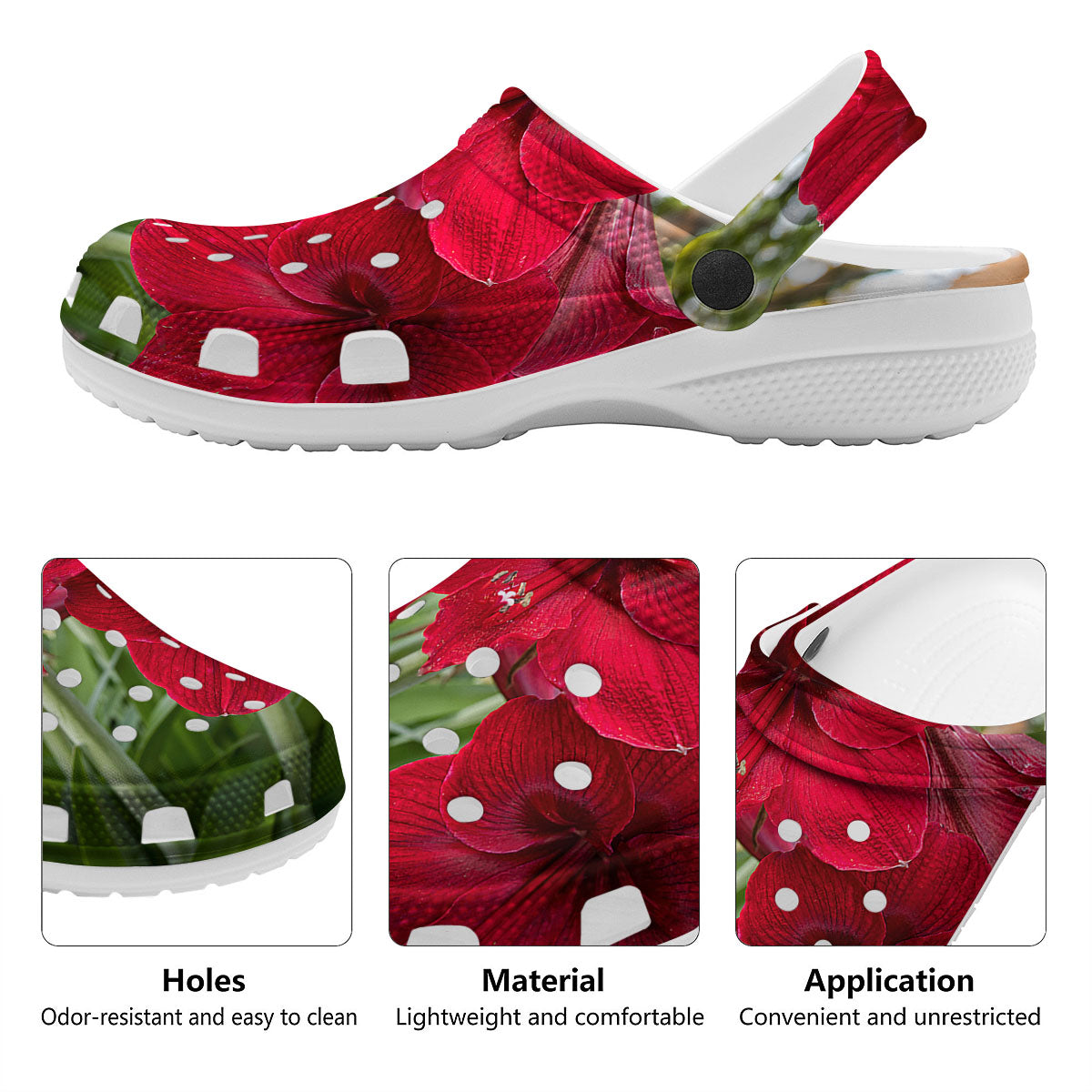 Amaryllis Red Print Clog-grizzshop