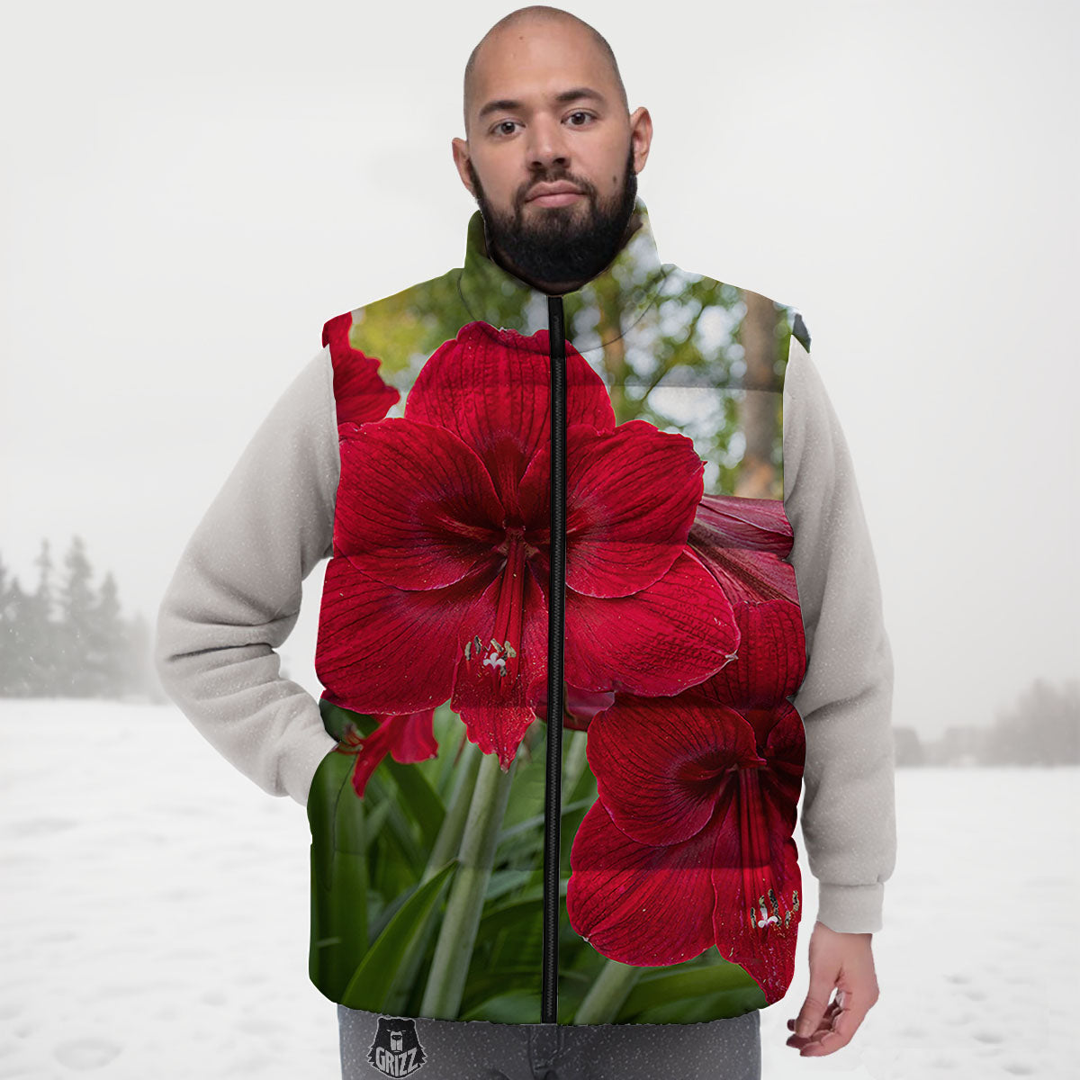 Amaryllis Red Print Down Vest