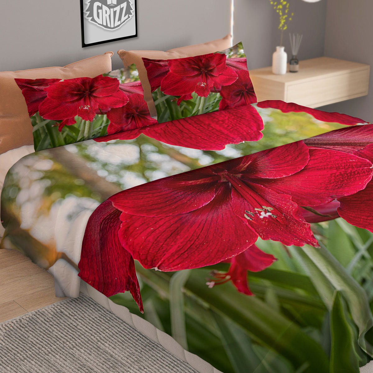 Amaryllis White Print Duvet Cover Bedding Set