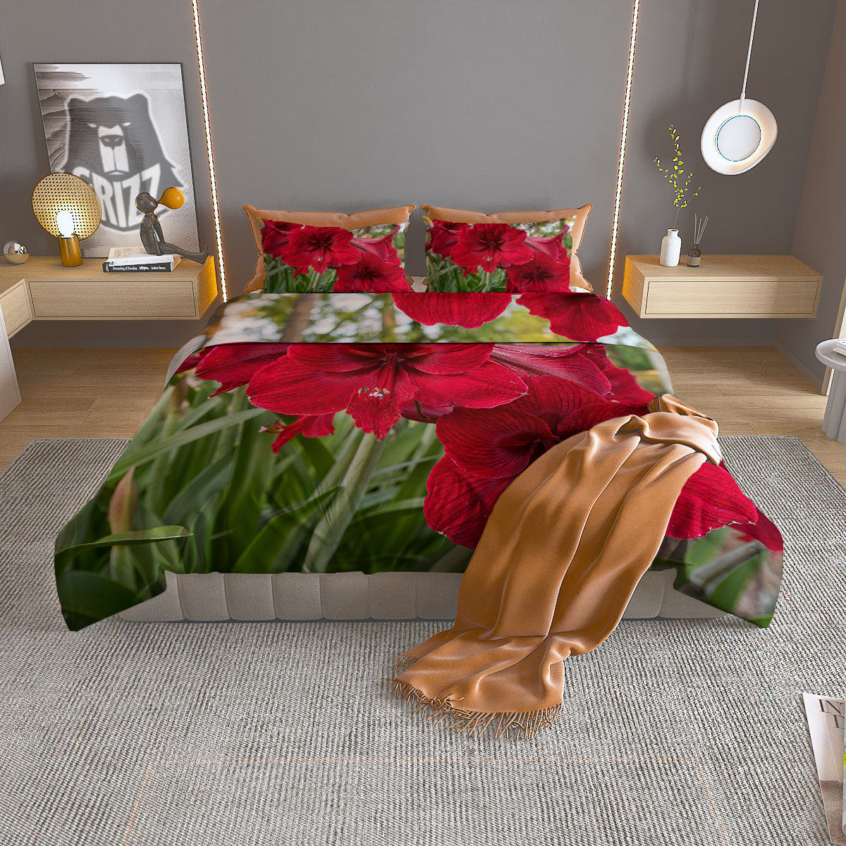 Amaryllis White Print Duvet Cover Bedding Set