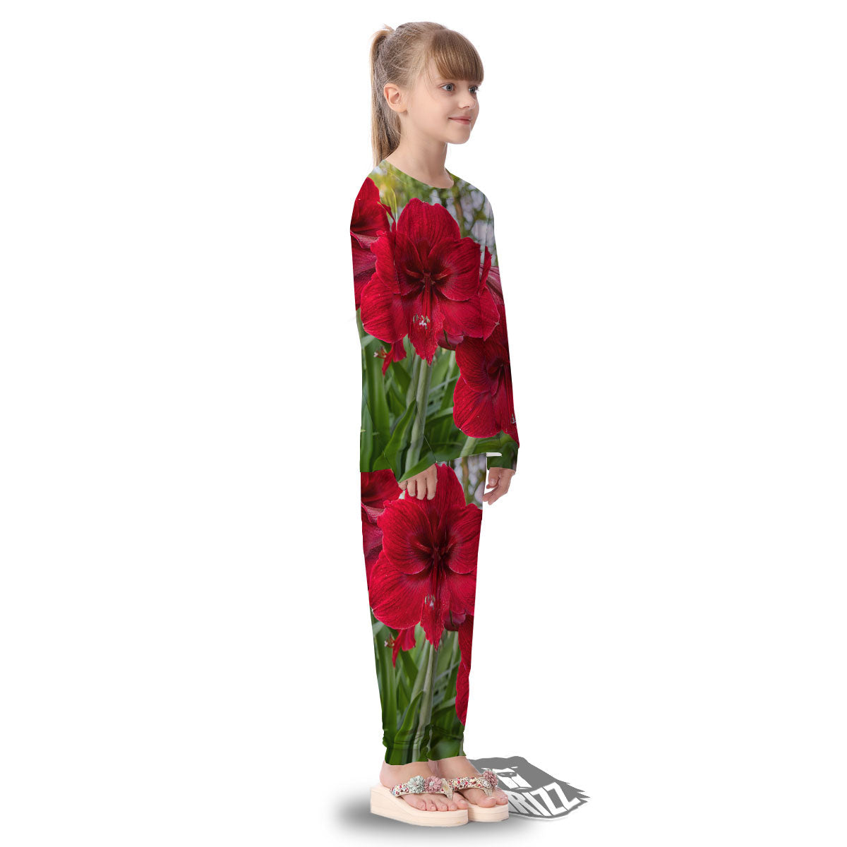 Amaryllis Red Print Kid's Pajamas-grizzshop